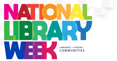 National Library Week written in rainbow colors on a white background