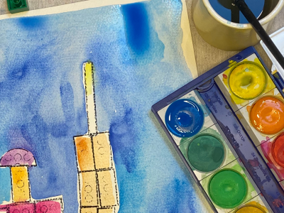 Lego print with watercolors