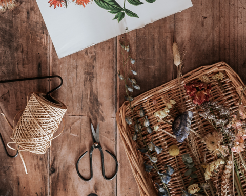 Image of craft supplies on a wooden table