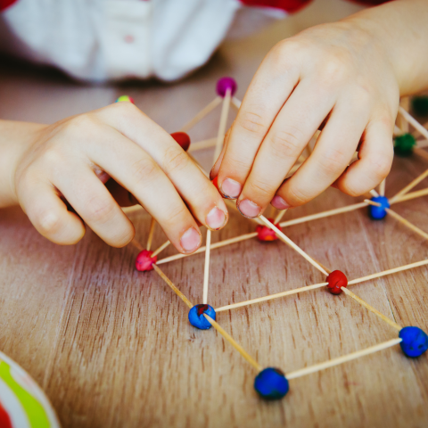 Image of a kid building something with toothpicks