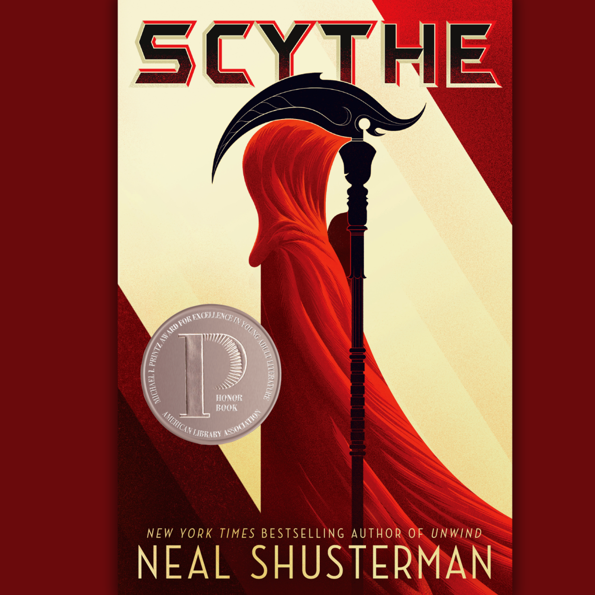 Image of the book cover Scythe on a red background