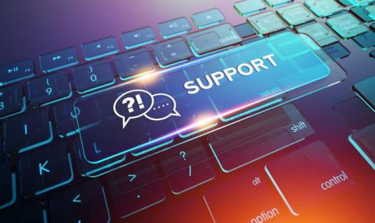 Tech Workshops header showing a keyboard with a "support" button